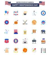 Modern Set of 25 Flats and symbols on USA Independence Day such as sport hokey party american sweet Editable USA Day Vector Design Elements
