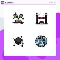 4 Filledline Flat Color concept for Websites Mobile and Apps green graduate cap save party earth Editable Vector Design Elements