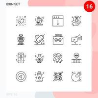 16 iconos creativos signos y símbolos modernos de robot autónomo descargar seguridad segura elementos de diseño vectorial editables vector