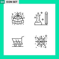 paquete de 4 iconos de estilo de línea establece símbolos de esquema para imprimir signos creativos aislados en fondo blanco 4 conjunto de iconos vector