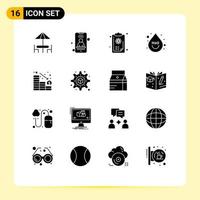 Set of 16 Vector Solid Glyphs on Grid for decrease water clipboard ho beverage Editable Vector Design Elements