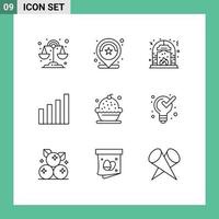 Pack of 9 Modern Outlines Signs and Symbols for Web Print Media such as baking signal christmas interface place Editable Vector Design Elements