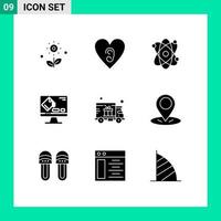 Pictogram Set of 9 Simple Solid Glyphs of truck gift delivery energy delivery format Editable Vector Design Elements