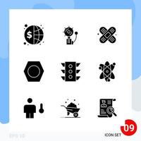 paquete moderno de 9 iconos símbolos de glifos sólidos aislados en fondo blanco para el diseño de sitios web vector