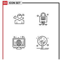 4 Universal Line Signs Symbols of man globe person locked screen Editable Vector Design Elements