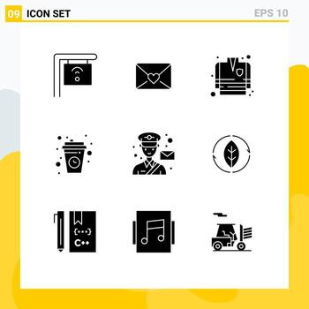 Pictogram Set of 9 Simple Solid Glyphs of post mail fireman avatar cup Editable Vector Design Elements