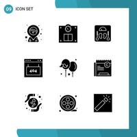 Universal Icon Symbols Group of 9 Modern Solid Glyphs of dad seo medical page error Editable Vector Design Elements