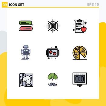 9 Universal Filledline Flat Colors Set for Web and Mobile Applications tray cookies health clipboard baking robotic Editable Vector Design Elements