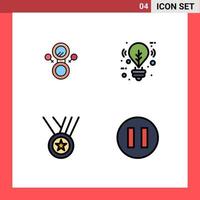 Pack of 4 Modern Filledline Flat Colors Signs and Symbols for Web Print Media such as mirror performance bulb lighting circle Editable Vector Design Elements