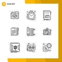 9 Icon Set Line Style Icon Pack Outline Symbols isolated on White Backgound for Responsive Website Designing vector