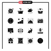 conjunto de 16 iconos de estilo sólido para web y símbolos de glifos móviles para imprimir signos de iconos sólidos aislados en fondo blanco vector