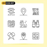 9 iconos creativos para el diseño moderno de sitios web y aplicaciones móviles receptivas 9 símbolos de contorno signos sobre fondo blanco paquete de 9 iconos vector