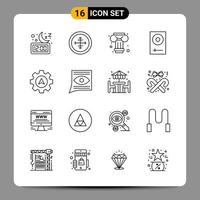 16 Black Icon Pack Outline Symbols Signs for Responsive designs on white background 16 Icons Set vector