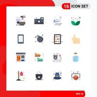 16 User Interface Flat Color Pack of modern Signs and Symbols of phone spa retro camera plant plane Editable Pack of Creative Vector Design Elements