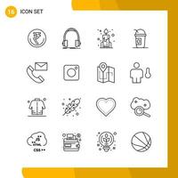 16 Icon Set Line Style Icon Pack Outline Symbols isolated on White Backgound for Responsive Website Designing vector