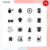 Set of 16 Commercial Solid Glyphs pack for computer christmas egg black friday user Editable Vector Design Elements