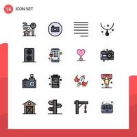 16 User Interface Flat Color Filled Line Pack of modern Signs and Symbols of lock speakers align necklace gem Editable Creative Vector Design Elements