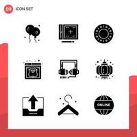 Pack of 9 Universal Glyph Icons for Print Media on White Background vector