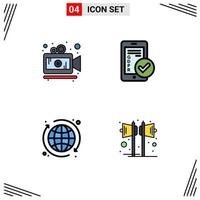 Stock Vector Icon Pack of 4 Line Signs and Symbols for camera globe gdpr security loudspeaker Editable Vector Design Elements