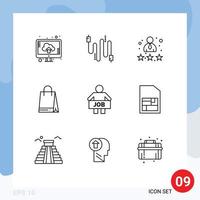 Pack of 9 Modern Outlines Signs and Symbols for Web Print Media such as man canada employee shopping review Editable Vector Design Elements