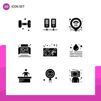 Pictogram Set of 9 Simple Solid Glyphs of love tabletop display map print ad advertisement Editable Vector Design Elements