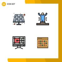 Set of 4 Vector Filledline Flat Colors on Grid for battery construction achievement person calendar Editable Vector Design Elements