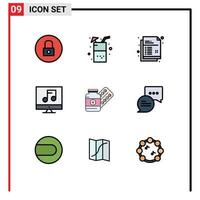 Set of 9 Modern UI Icons Symbols Signs for pill video creative multimedia audio Editable Vector Design Elements