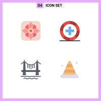 Pack of 4 Modern Flat Icons Signs and Symbols for Web Print Media such as flower building disease health cityscape Editable Vector Design Elements