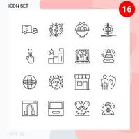 Outline Pack of 16 Universal Symbols of gesture science basket research monitoring Editable Vector Design Elements