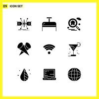 Set of 9 Commercial Solid Glyphs pack for wireless technology home top lights Editable Vector Design Elements