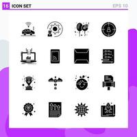 Set of 16 icons in solid style Creative Glyph Symbols for Website Design and Mobile Apps Simple Solid Icon Sign Isolated on White Background 16 Icons vector