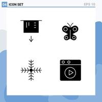 Pictogram Set of 4 Simple Solid Glyphs of atm snowflake butterfly spring multimedia Editable Vector Design Elements