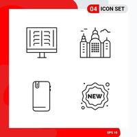 Creative Set of 4 Universal Outline Icons isolated on White Background vector