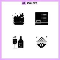4 Icons in Solid Style Glyph Symbols on White Background Creative Vector Signs for Web mobile and Print