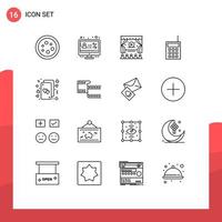 16 Universal Outlines Set for Web and Mobile Applications walkie radio monitor hardware advertising Editable Vector Design Elements