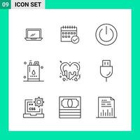 paquete de 9 iconos de estilo de línea establece símbolos de esquema para imprimir signos creativos aislados en fondo blanco 9 conjunto de iconos vector