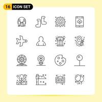 16 Universal Outlines Set for Web and Mobile Applications takeoff upload gear storage cloud Editable Vector Design Elements