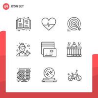 Pack of 9 Universal Outline Icons for Print Media on White Background vector