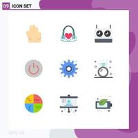 9 Thematic Vector Flat Colors and Editable Symbols of settings cog clock user power Editable Vector Design Elements