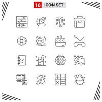 Outline Pack of 16 Universal Symbols of ball portfolio hand free business song Editable Vector Design Elements