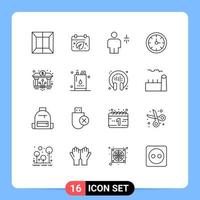 conjunto de 16 iconos modernos de la interfaz de usuario signos de símbolos para la alarma del cronómetro del cuerpo del tiempo bancario elementos de diseño vectorial editables vector