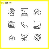 9 Icon Set Simple Line Symbols Outline Sign on White Background for Website Design Mobile Applications and Print Media vector