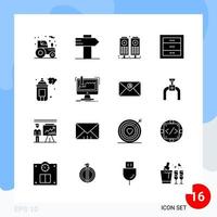 Modern Pack of 16 Icons Solid Glyph Symbols isolated on White Backgound for Website designing vector