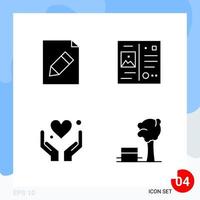 Modern Pack of 4 Icons Solid Glyph Symbols isolated on White Backgound for Website designing vector