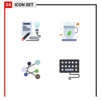 User Interface Pack of 4 Basic Flat Icons of book link process tea keyboard Editable Vector Design Elements