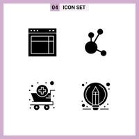 Editable Vector Line Pack of 4 Simple Solid Glyphs of design cart web coin pharmacy Editable Vector Design Elements