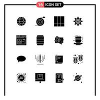 16 Universal Solid Glyph Signs Symbols of browser services grid layout dollar wheel Editable Vector Design Elements