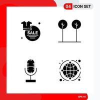 Creative Set of 4 Universal Glyph Icons isolated on White Background vector