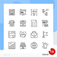 Modern Pack of 16 Icons Line Outline Symbols isolated on White Backgound for Website designing vector