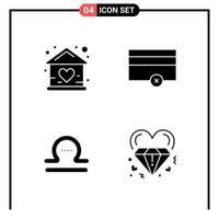 conjunto de 4 iconos de estilo sólido para web y símbolos de glifos móviles para imprimir signos de iconos sólidos aislados en fondo blanco vector